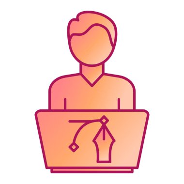 Dizüstü bilgisayar simgesi vektör illüstrasyonlu iş adamı