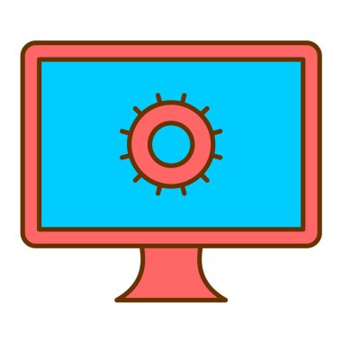 Virüs ikon vektör illüstrasyon tasarımı ile bilgisayar monitörü