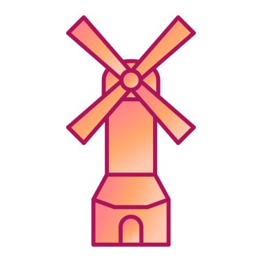 Beyaz arkaplanda karikatür tarzında yel değirmeni simgesi var. Geleneksel tarım sembolü illüstrasyonu.