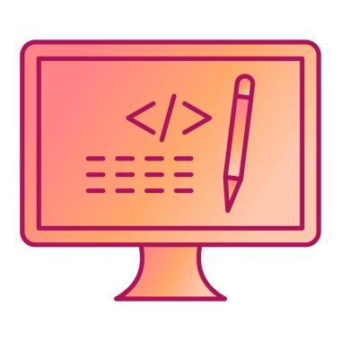 Çizimli bilgisayar monitörü ve ince çizgi biçimi vektör çizimi tasarımı