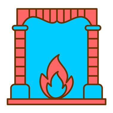 Ateş ve yanan mumlarla şömine vektör çizimi tasarımı