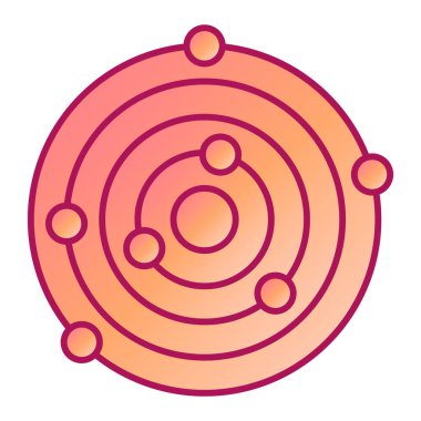 Atomun çizgi simgesi. İnce bir tasvir. Beyaz üzerine izole edilmiş. gölgeli siyah arkaplan.