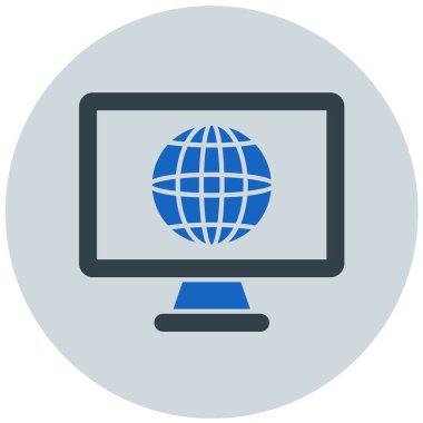 Dünya ikonlu bilgisayar monitörü. vektör illüstrasyonu