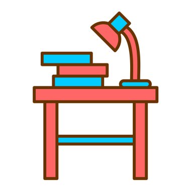 Kitaplı okul masası ve lamba vektör çizimi tasarımı