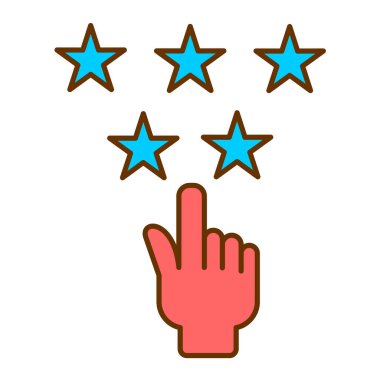 Yıldızlı el ikonu. Yıldız derecelendirme ve geri bildirim teması. Yalnız tasarım. vektör illüstrasyonu