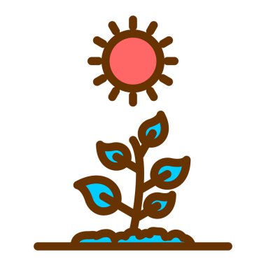 bitki ve güneş ikonu vektör çizimi