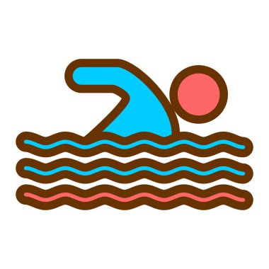 Yüzme havuzu ikonu vektörü. Ana hatlı yüzücü işareti. izole edilmiş sınır sembolü çizimi