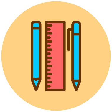 cetvel, kalem ve düz kalem simgesi