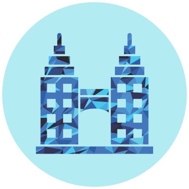 bina simgesi mavi arkaplanda izole edildi. vektör illüstrasyonu