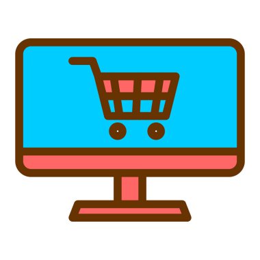 Ekran simgesi vektör illüstrasyonunda alışveriş arabası