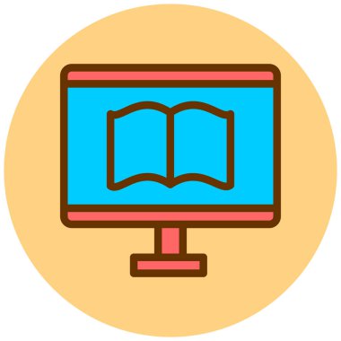 Kitap monitörde. Web simgesi basit illüstrasyon