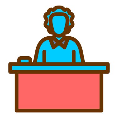 Konuşma balonu çizgisi ikon vektörü olan bir iş adamı. Taslak yöneticisi avatar işareti. izole edilmiş çizgi simgesi siyah illüstrasyon