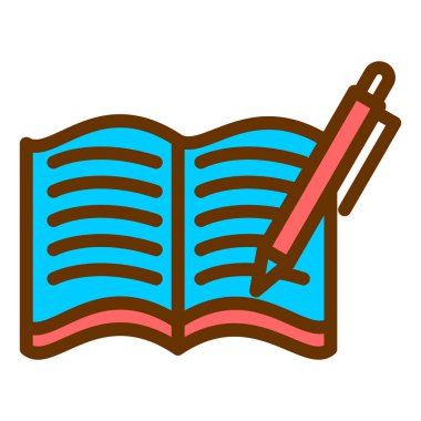 Kitap ve kalem satırı simgesi. Eğitim edebiyatı kütüphane okuma ve öğrenme teması. Yalnız tasarım. vektör illüstrasyonu
