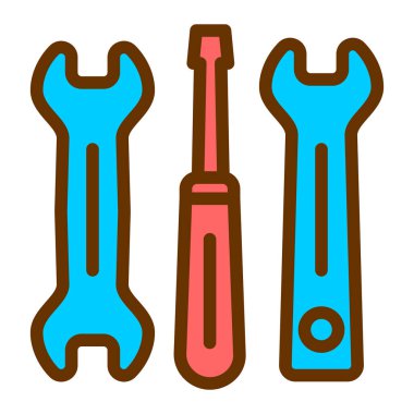 İngiliz anahtarı ve tornavida düz simgesi, vektör illüstrasyonu