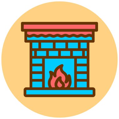 şömine, düz simge vektör illüstrasyonu