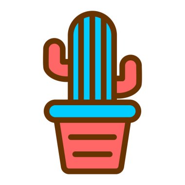 Beyaz arka planda izole edilmiş yassı bir kaktüs simgesi. yaz sembolü çizimi.