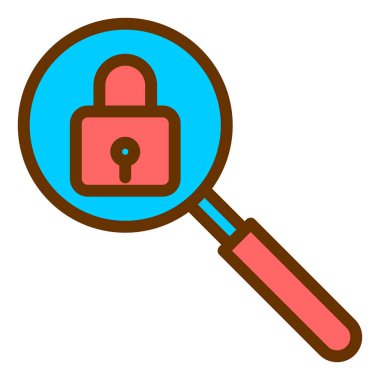 Asma kilit ikonlu büyüteç. vektör illüstrasyonu