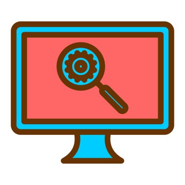 Büyüteç cam vektör illüstrasyonlu bilgisayar monitörü