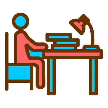 Kitaplarla çalışan öğrenci, vektör illüstrasyonu