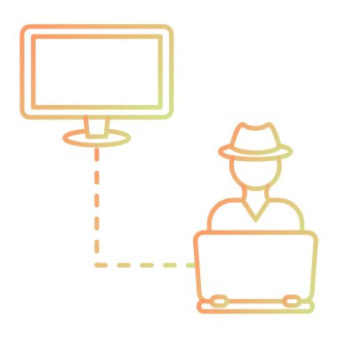 man with hat and laptop computer vector illustration