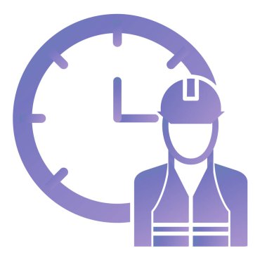 Saat simgesi olan bir işçi. Web için yapıcı pictogram vektör sembolünün düz çizimi