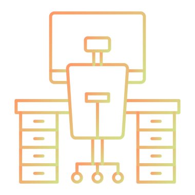 Sandalyesi ve masa vektörü çizimi olan ofis masası