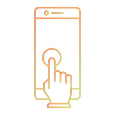 hand holding smartphone with finger icon. flat design style.