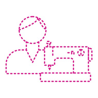 dotted line art of a person with a dummy icon. vector illustration