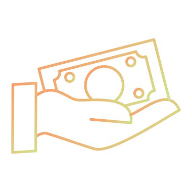 El ele tutuşan nakit para ikonu. Beyaz arkaplanda izole edilmiş web tasarımı için dolar para vektör çizimi sembolü