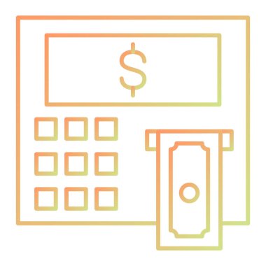 ATM makine simgesi vektörü. İnce çizgi işareti. izole edilmiş sınır sembolü çizimi