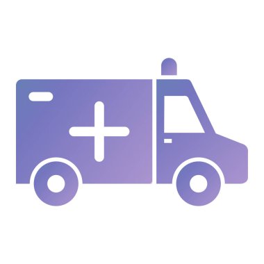 Ambulans vektör simgesi. biçim iki renkli düz sembol, mavi ve beyaz renkler, yuvarlak açılar, açık arkaplan