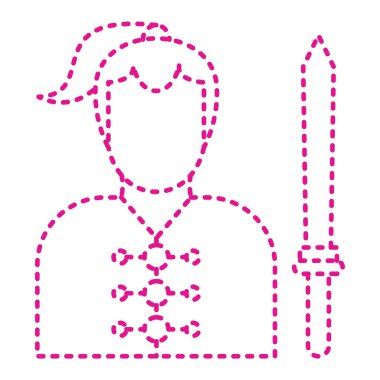 Kılıçlı ve kırmızı çizgili adam. izole ve düz illüstrasyon