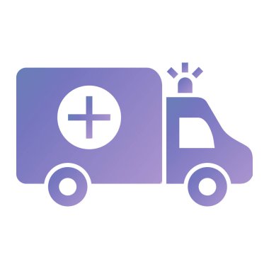 Ambulans vektör simgesi. biçim iki renkli düz sembol, mavi ve beyaz renkler, yuvarlak açılar, açık arkaplan