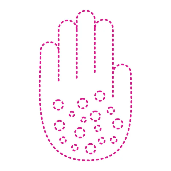 Hand Pink Dotted Line Art Style Icon Vector Illustration Design — Vetor de Stock