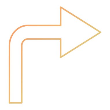 turn right vector icon. style is stroke and fill symbol, yellow color, white background.