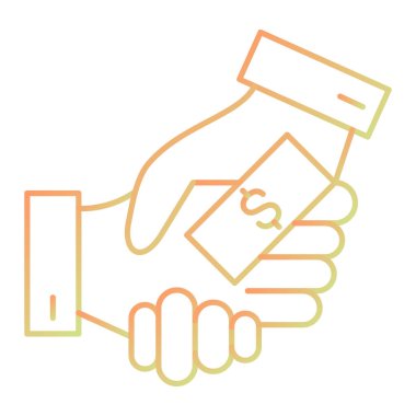 hand holding credit card icon. outline handshake with dollar symbol vector illustration isolated on white background