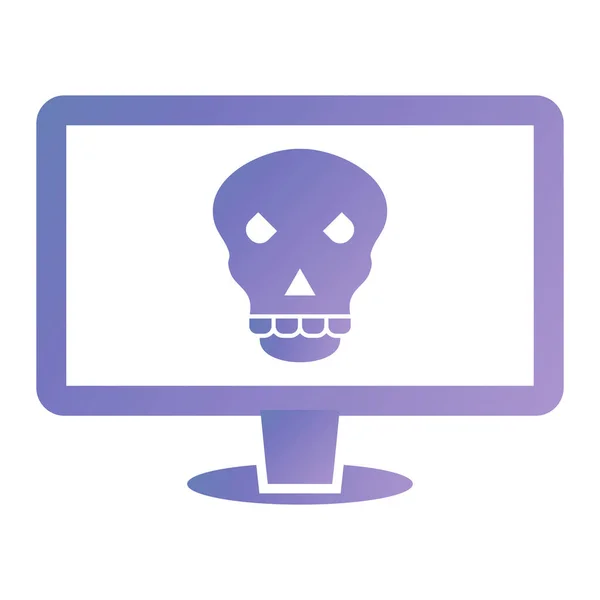 Computermonitor Met Schedelpictogram Vectorillustratie — Stockvector