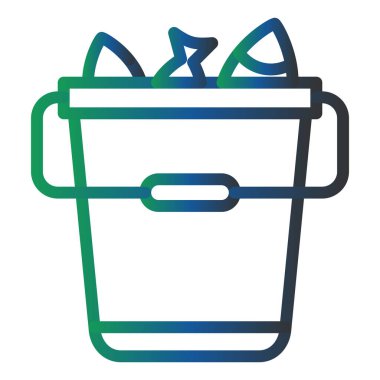 web icon, simple illustration of Bucket with fish 