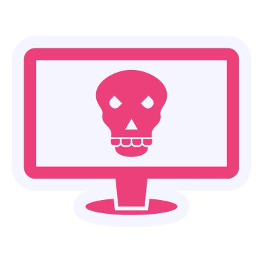 Kafatası ikonlu bilgisayar monitörü. vektör illüstrasyonu