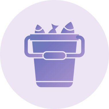 web icon, simple illustration of Bucket with fish 