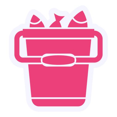 web icon, simple illustration of Bucket with fish 