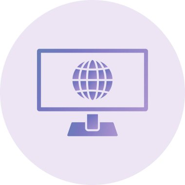 Online Business, globe on computer monitor screen, illustration, minimal flat icon 