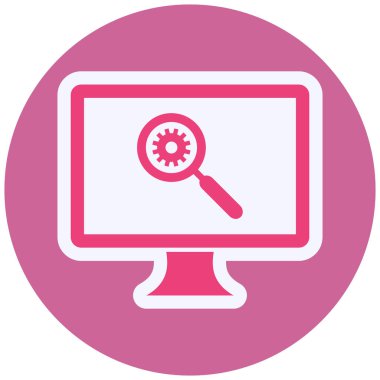 laptop with magnifying glass and search optimization vector illustration. Optimization 