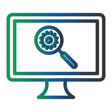 laptop with magnifying glass and search optimization vector illustration. Optimization 