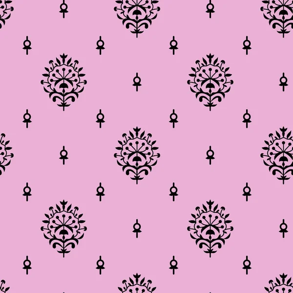 Dekoratif çiçeklerin vektörsüz deseni, pembe ve siyahın çizimi