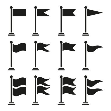 Flama veya bayrak vektör illüstrasyon demeti, düz ve dalgalı, uçucu tasarımı, web tasarımı veya bir nesne olarak veya sadece bir vektör koleksiyonu olarak mükemmel