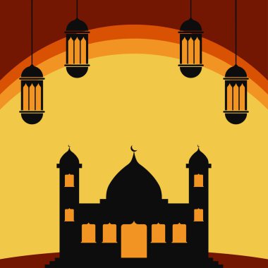 Müslüman temalı el ilanları, sunumlar veya İslam bayramları için mükemmel bir cami ve avize tasarımı.