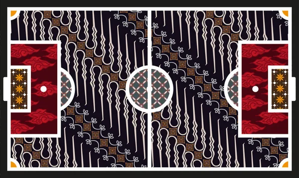 Parang kusumo batik, truntum batik ve mega mendung batik de dahil olmak üzere karışık batik imgeleriyle bir futbol sahası şeklinde vektör illüstrasyon tasarımı, ayrıca kawung batik