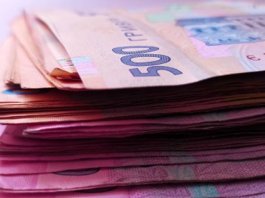 Ukrainian hryvnia. 500 hryvnia bills. Hryvnia (UAH). Money of Ukraine. Financial background with hryvnia