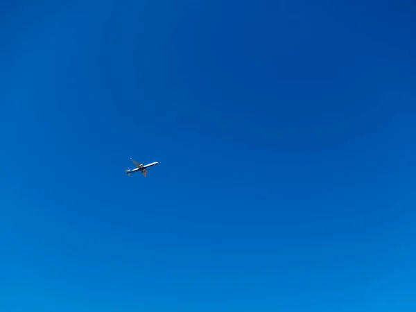 Das Flugzeug Fliegt Den Blauen Himmel Mit Kopierraum Das Passagierflugzeug — Stockfoto